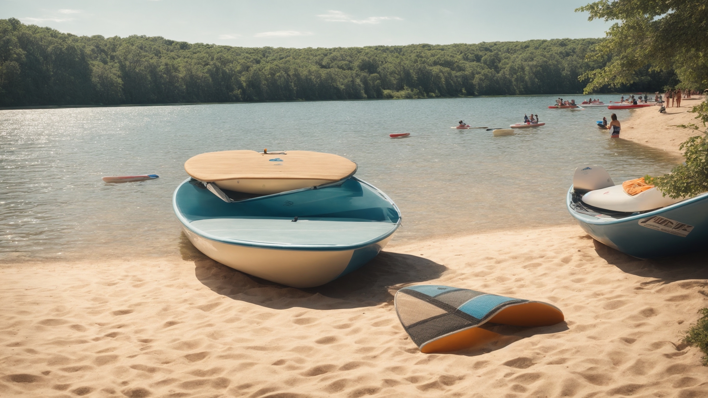 MarkTwain Lake beach recreation with visitors on sandy shore